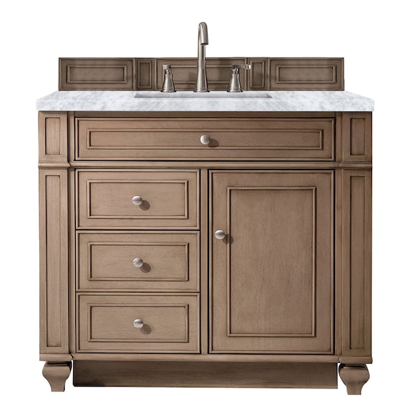 James Martin Vanities Bristol 36in Single Vanity, Whitewashed Walnut w/ 3 CM Carrara Marble Top 157-V36-WW-3CAR - main